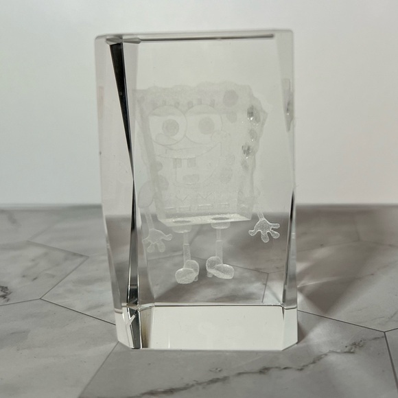 Vintage SpongeBob SquarePants Laser Etched Glads Crystal Rectangle Figure - Picture 3 of 6